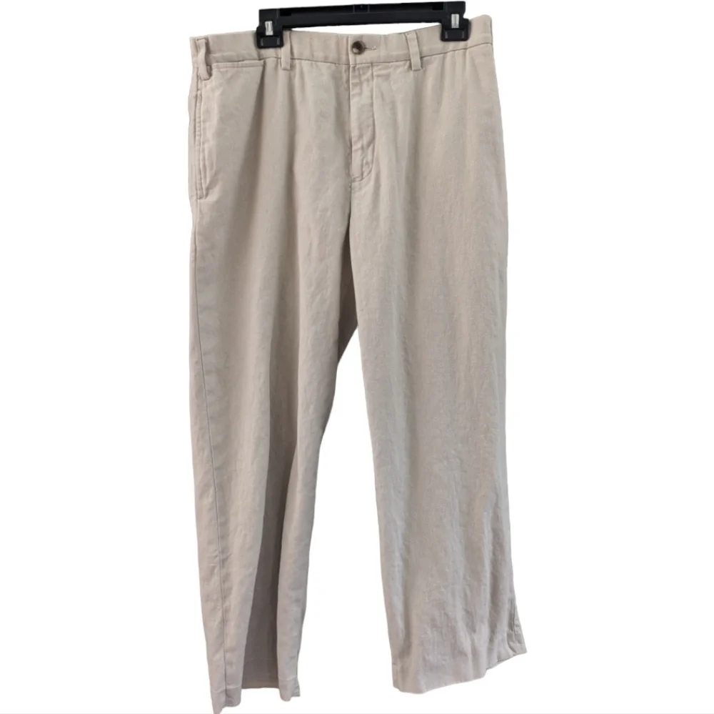 Eddie Bauer Mens Flat Front Classic Fit Linen Blend Khaki pants 36X30